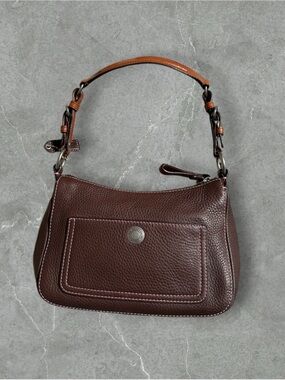 Coach Brown Pebbled Leather With Pink Stitching